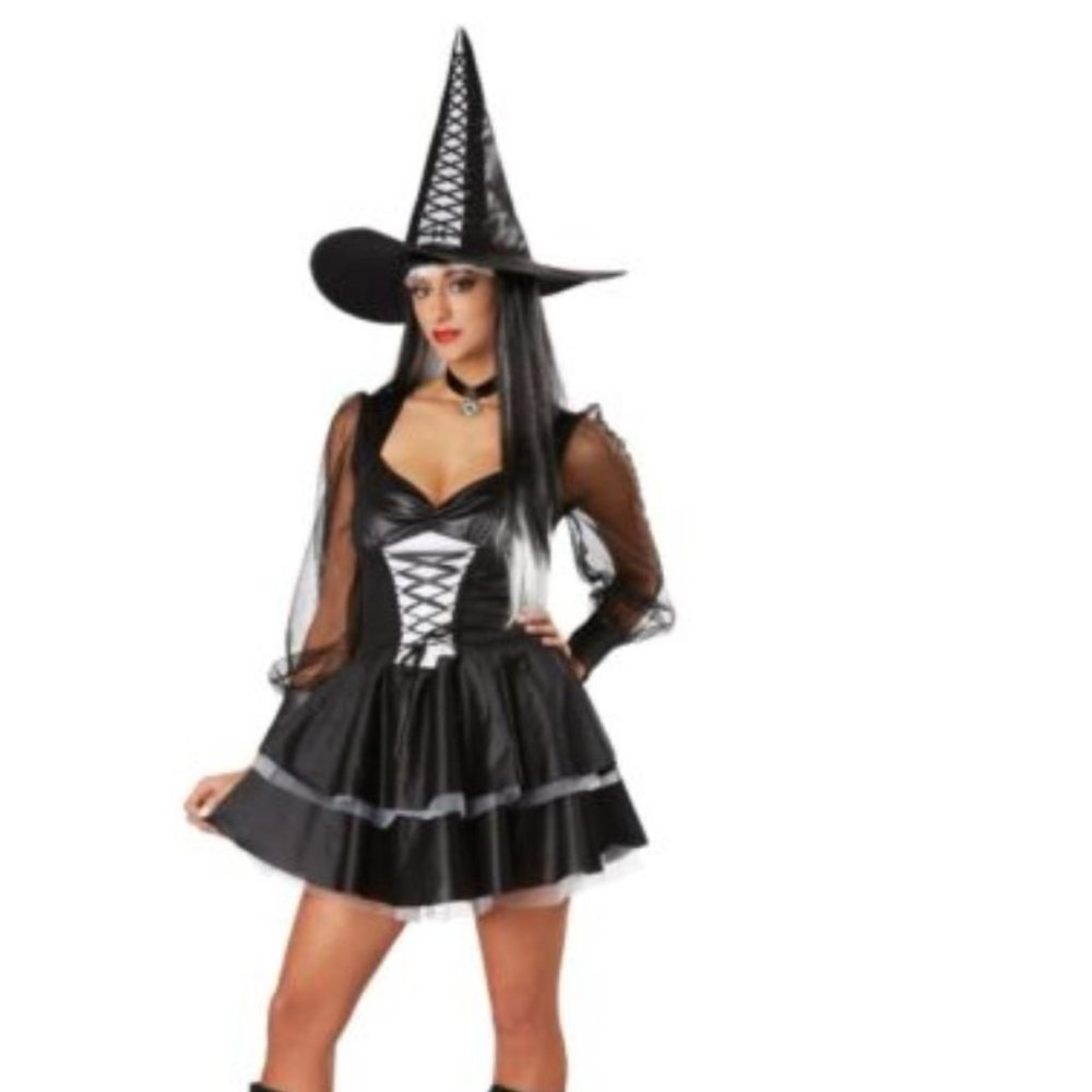 Witch Spellbound Halloween Costume 6/8 Black Dress & Hat Party 2 Pc Womens